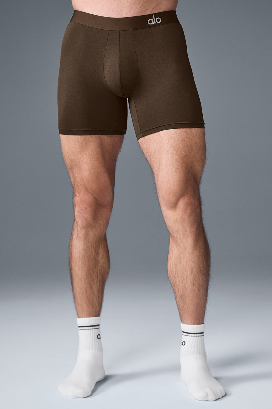 Flat lay of espresso modal boxer shorts, emphasizing the sleek waistband and breathable material.