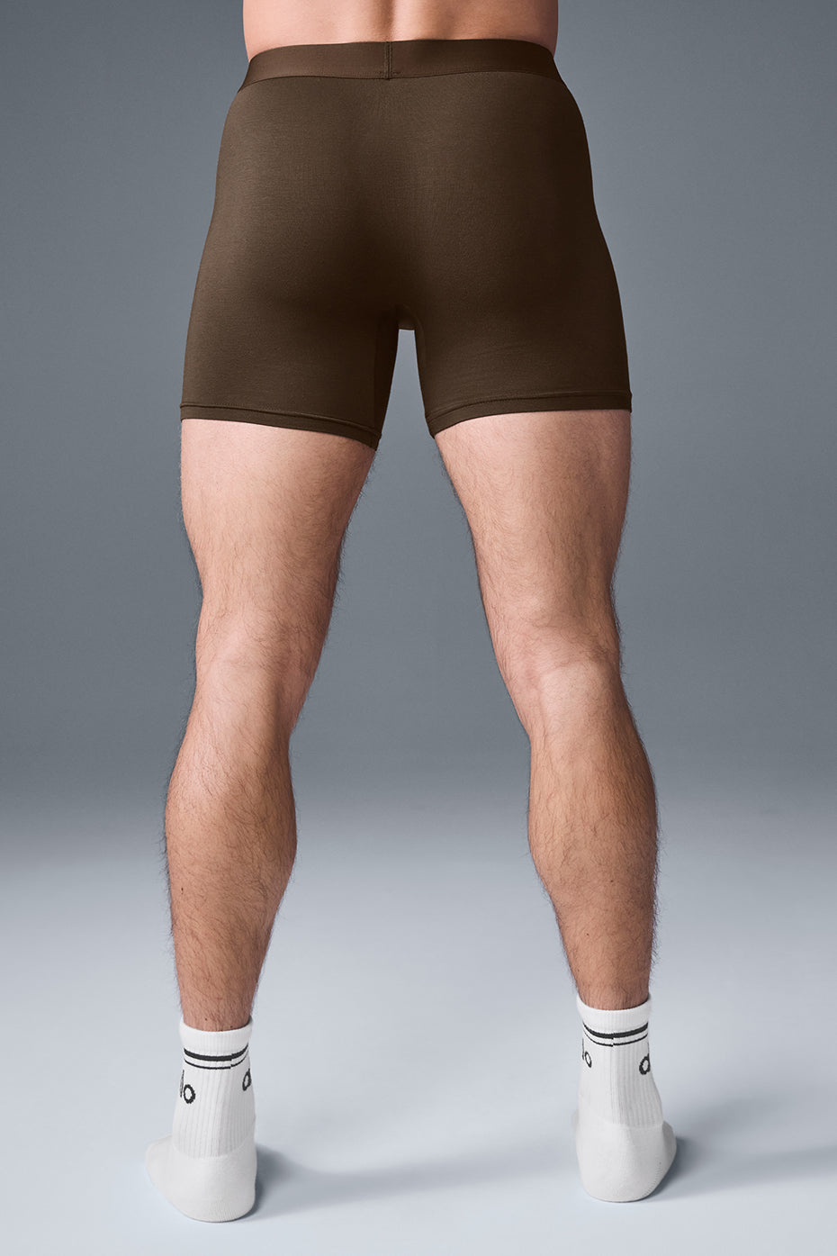 Close-up of espresso modal boxer shorts highlighting the soft fabric and stretch.