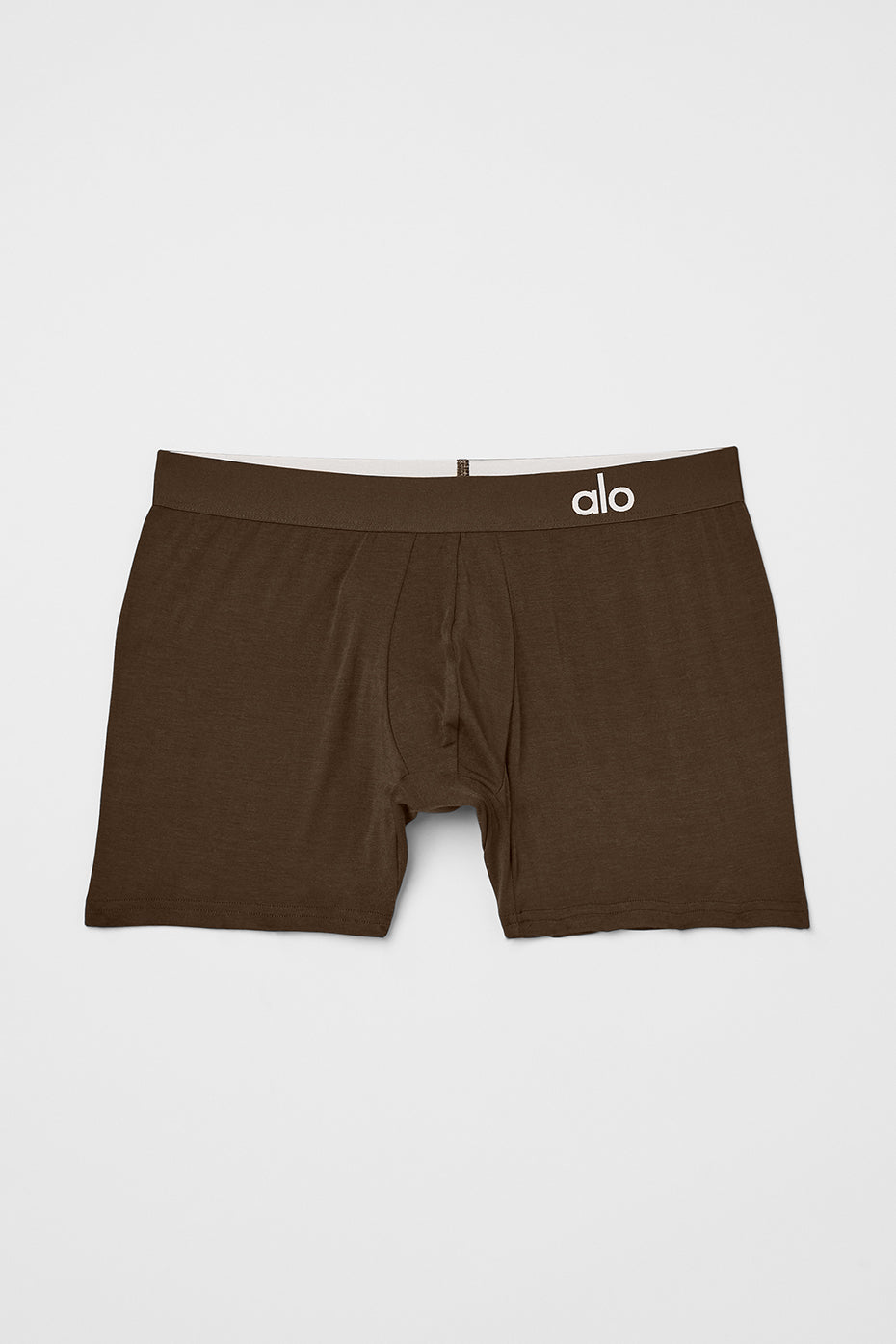 Close-up of espresso modal boxer shorts highlighting the soft fabric and stretch.