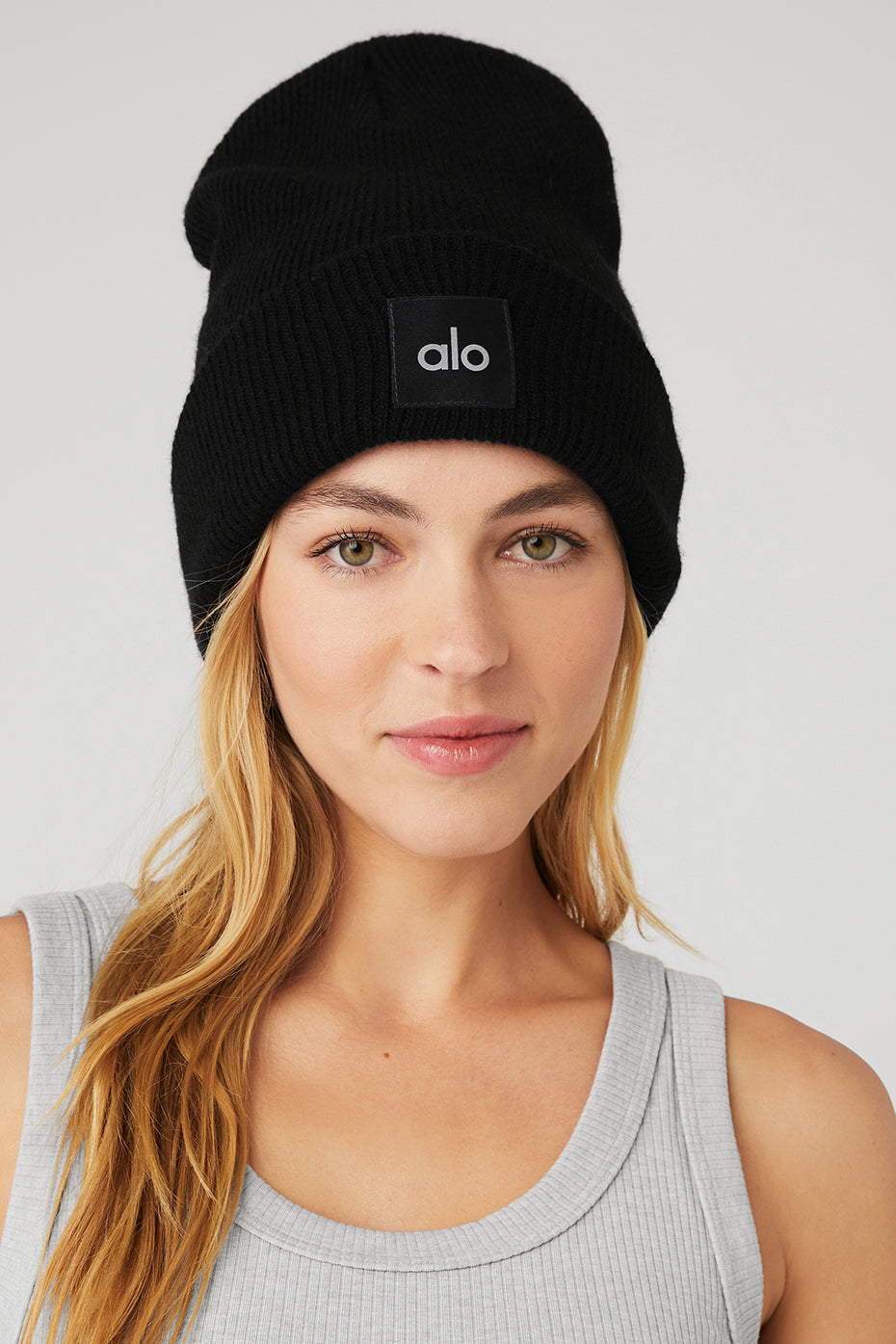 Close-up of the cozy wool beanie in black, showcasing its soft texture.