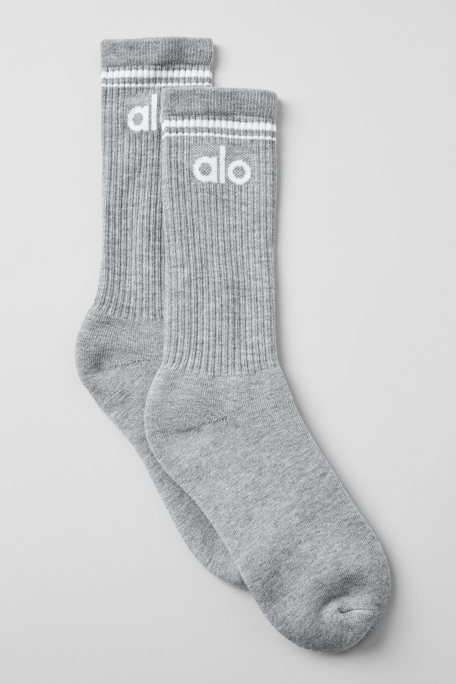 Pair of unisex throwback athletic socks with stripe detail in Heather Grey and White