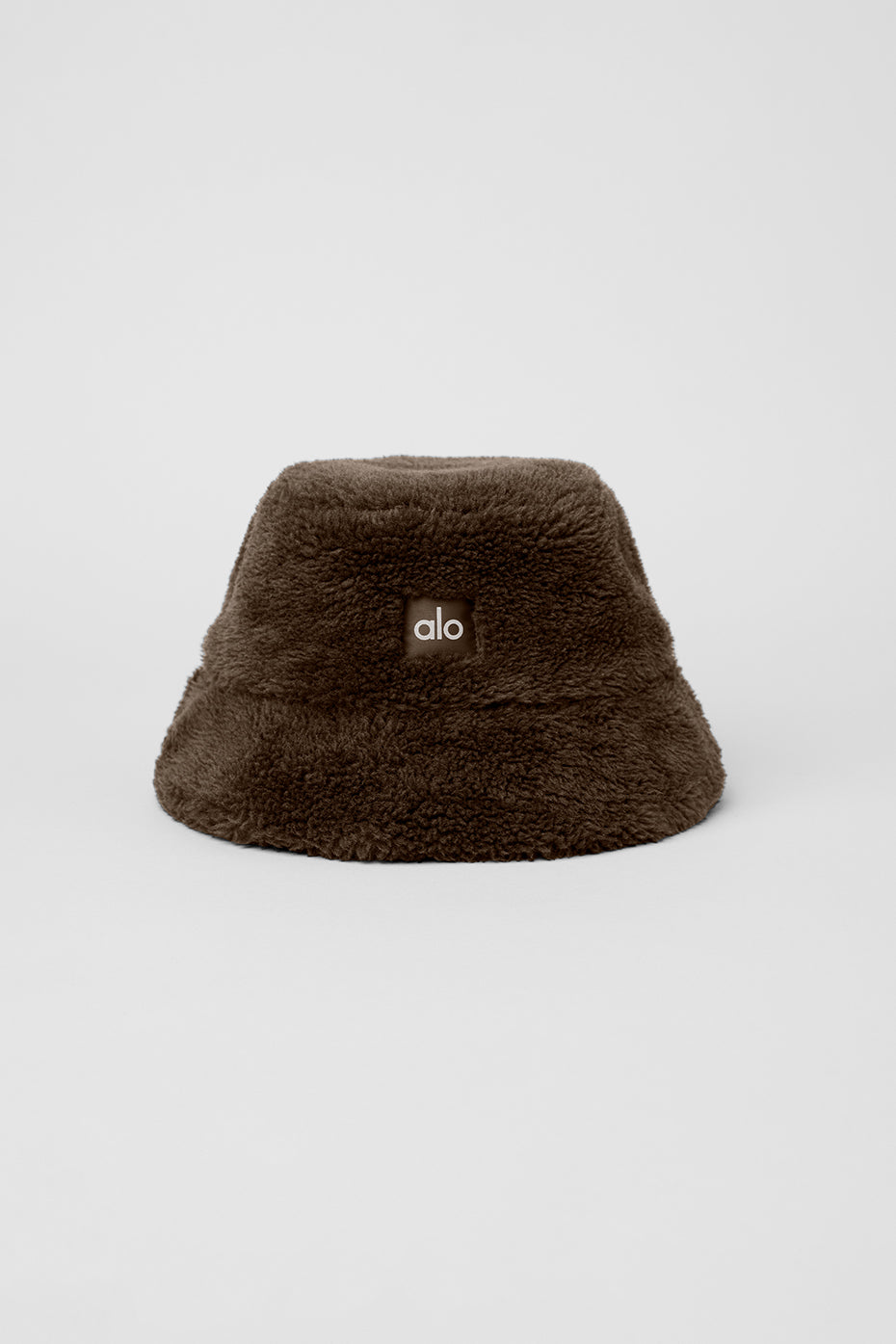 Close-up of plush Sherpa bucket hat with textured brim for women