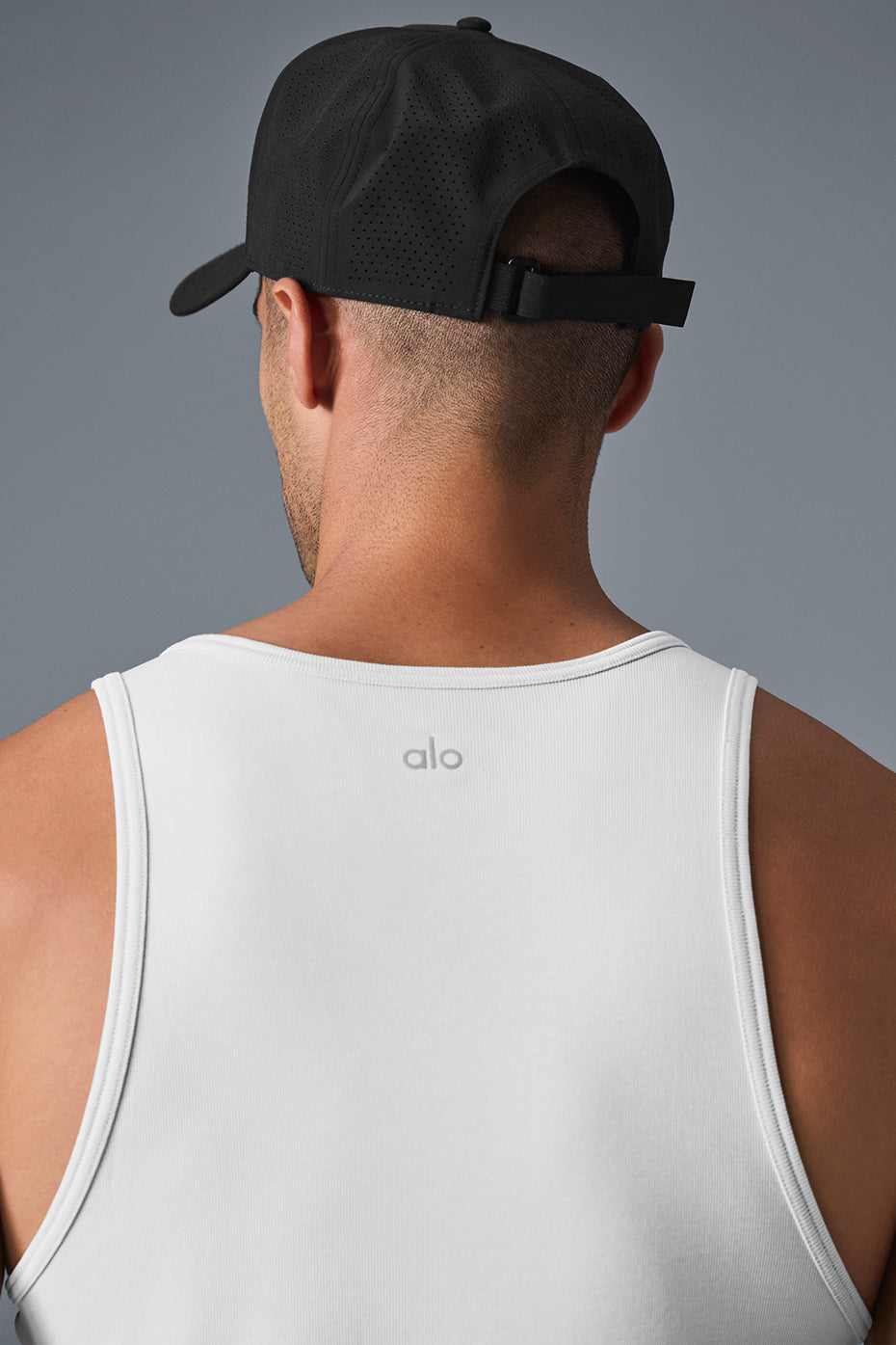 Close-up of adjustable velcro strap on black hat