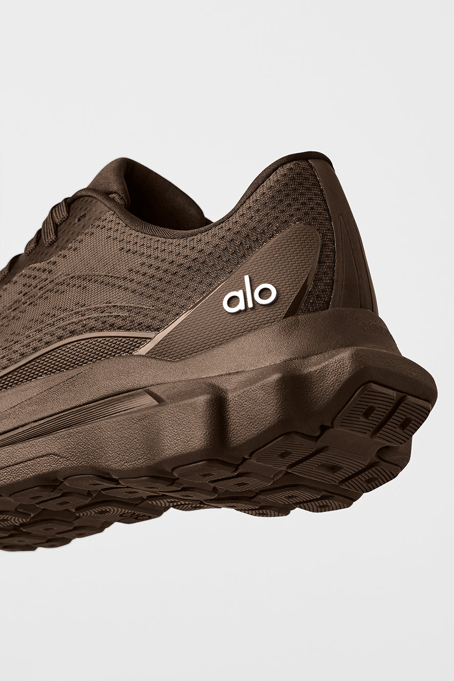 Top view of the breathable mesh upper of ALO Runner - Espresso for trail running