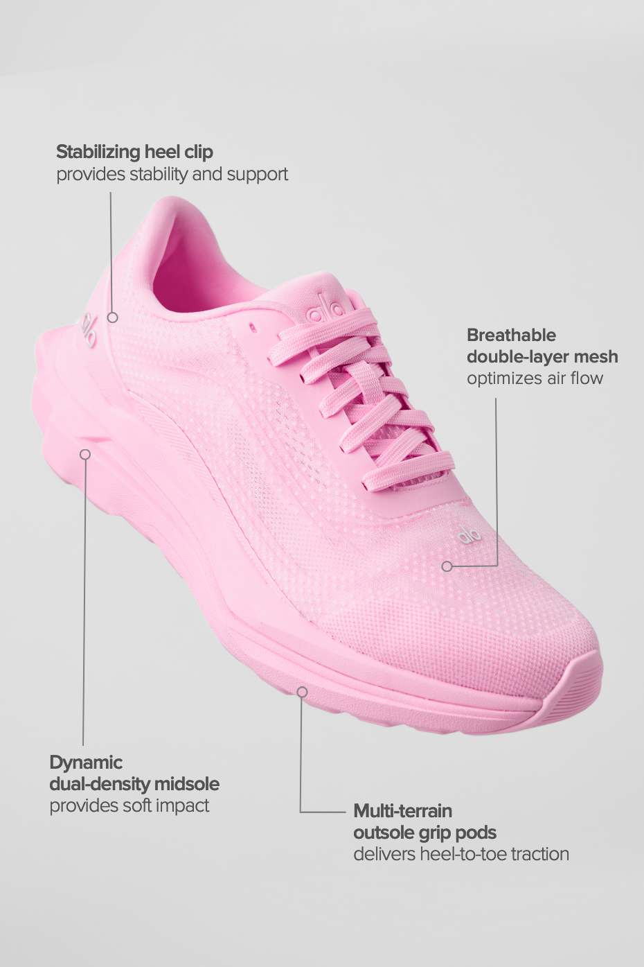 Top-down shot of womens running shoes with breathable mesh design