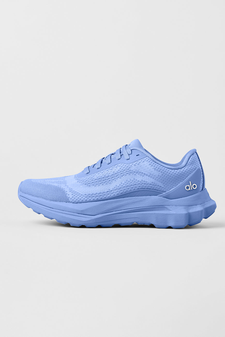 ALO Runner sneakers showcasing the crystal clear blue color, ideal for outdoor activities.