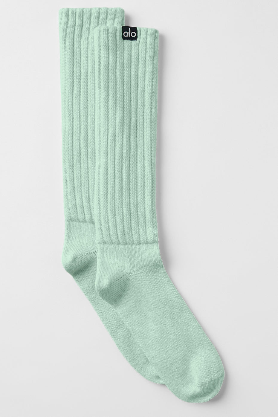 Close-up of spearmint scrunch socks showing textured fabric and hem detail