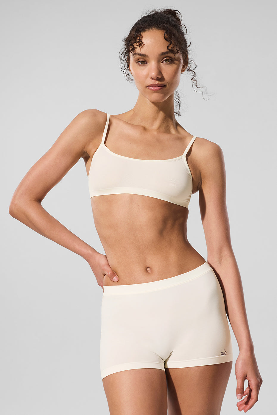 Ivory sheer glow boyshorts displayed on a flat surface.