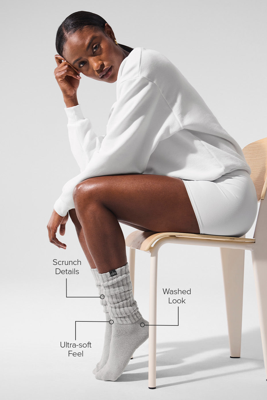 Layered scrunch design on a pair of trendy white scrunch socks, perfect for everyday comfort