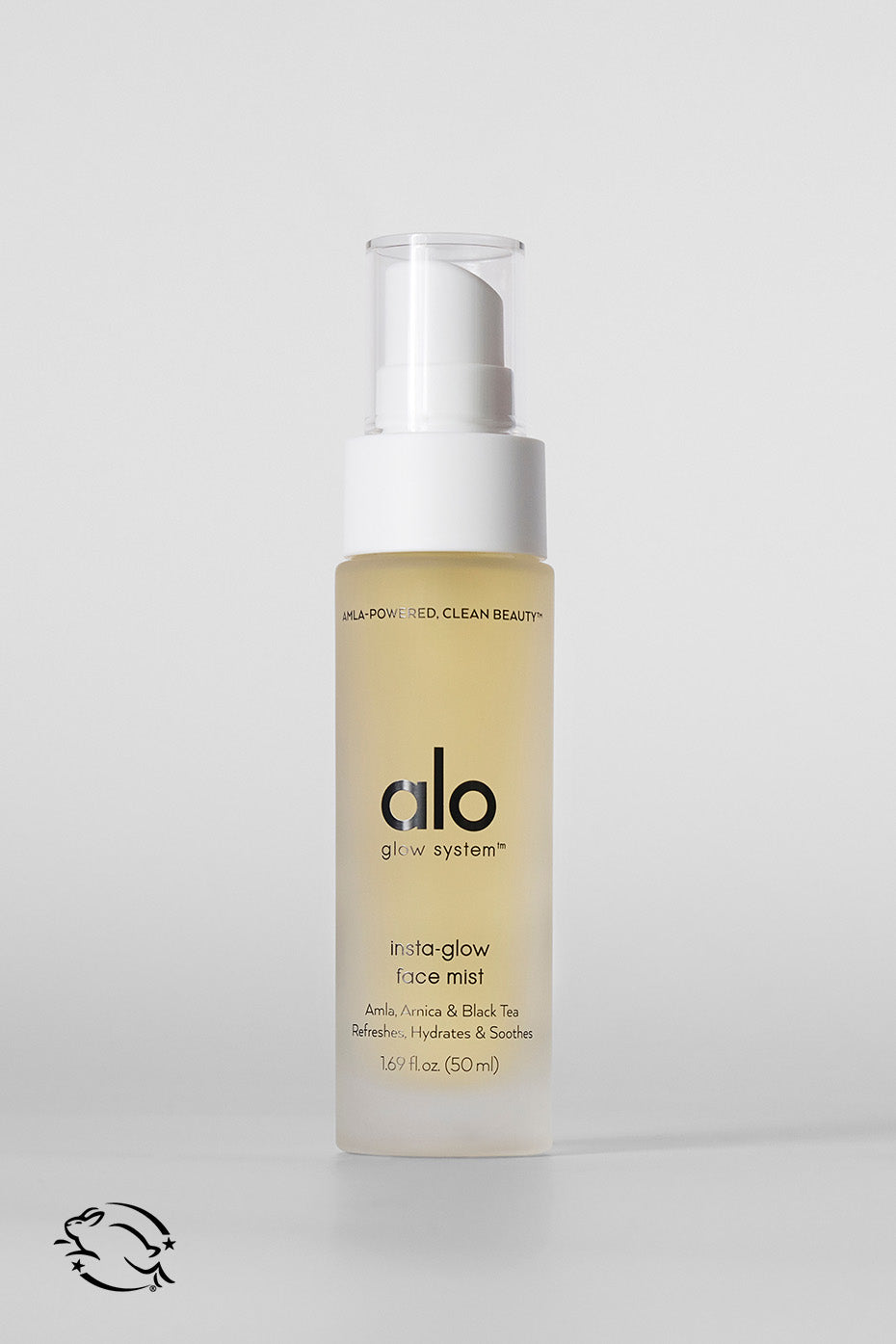Bottle of Insta-Glow face mist showing recyclable packaging and hydrating ingredients