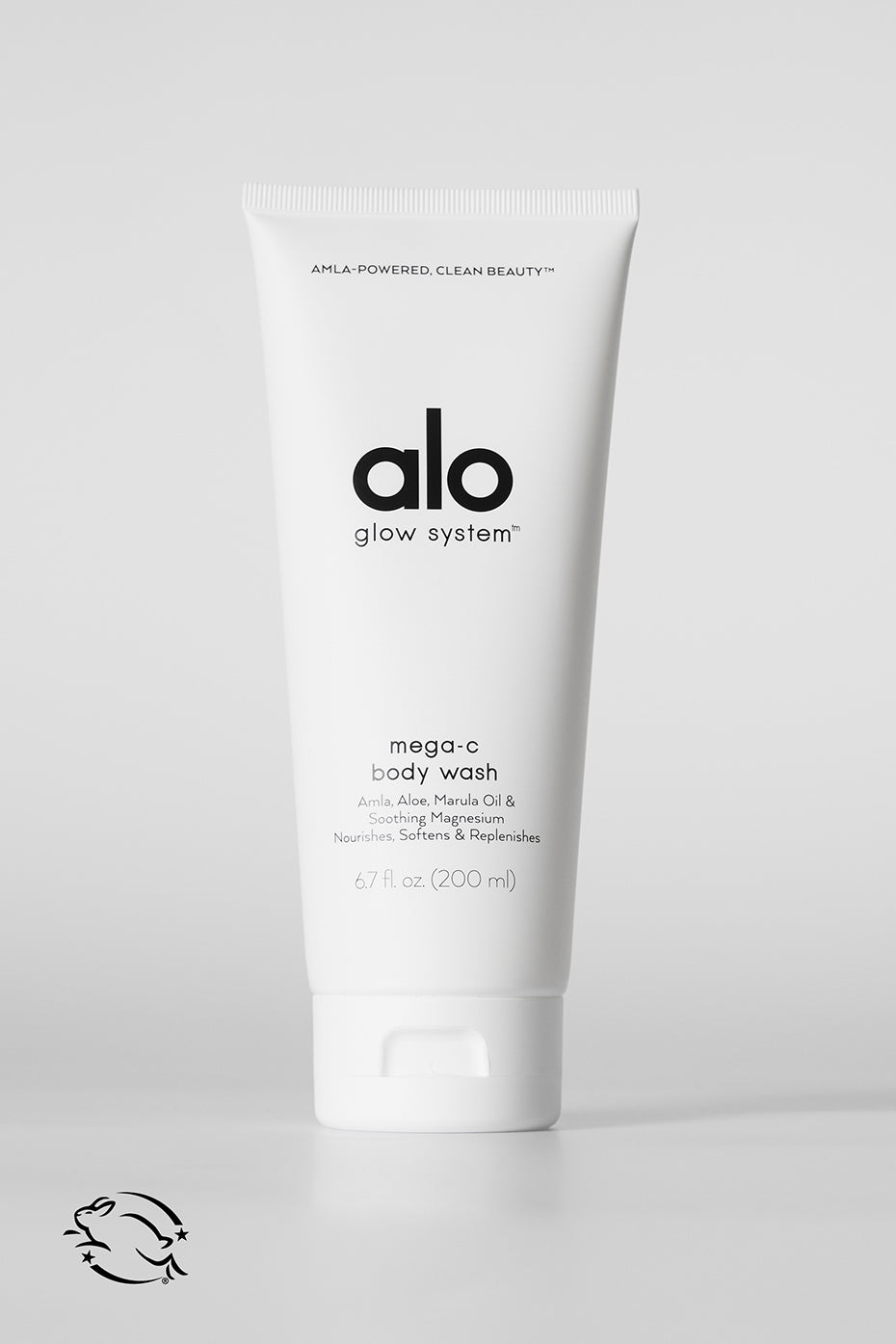 Close-up of stress relief vegan body wash with magnesium in a shower setting.