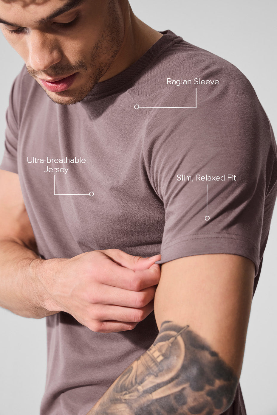 Close-up of the soft fabric of the Triumph Raglan Tee, perfect for casual outings.