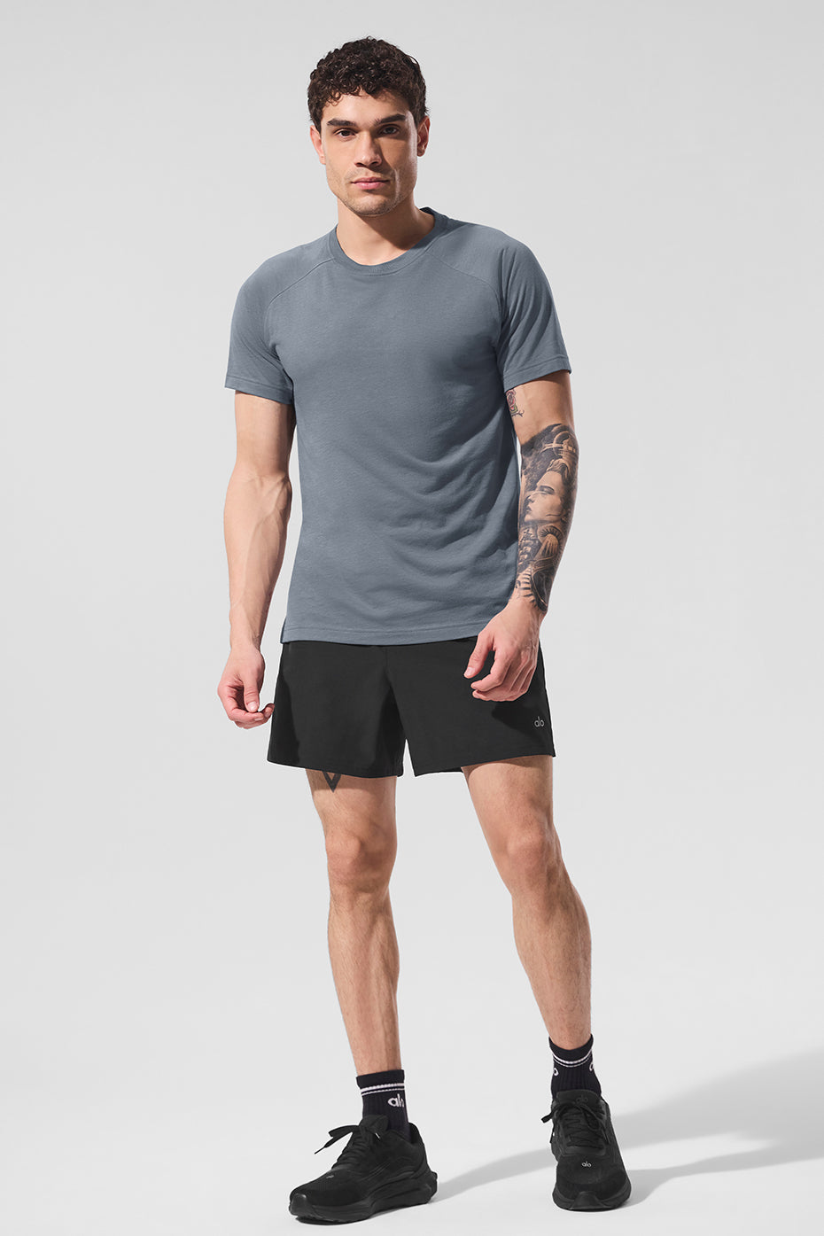 Front view of the Triumph Steel Grey Raglan Tee, showcasing its relaxed fit.