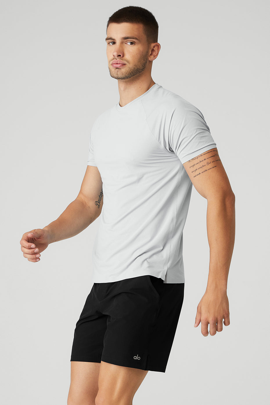 Side profile of seamless workout t shirt in outdoor training session