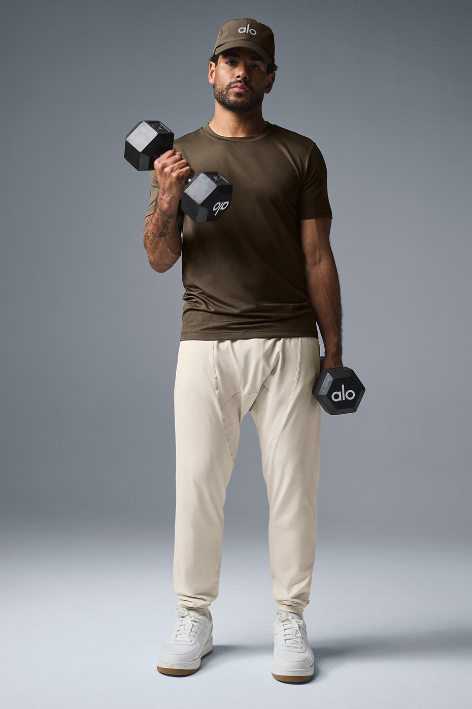 Men’s athletic fit shirt in espresso showing relaxed crewneck design