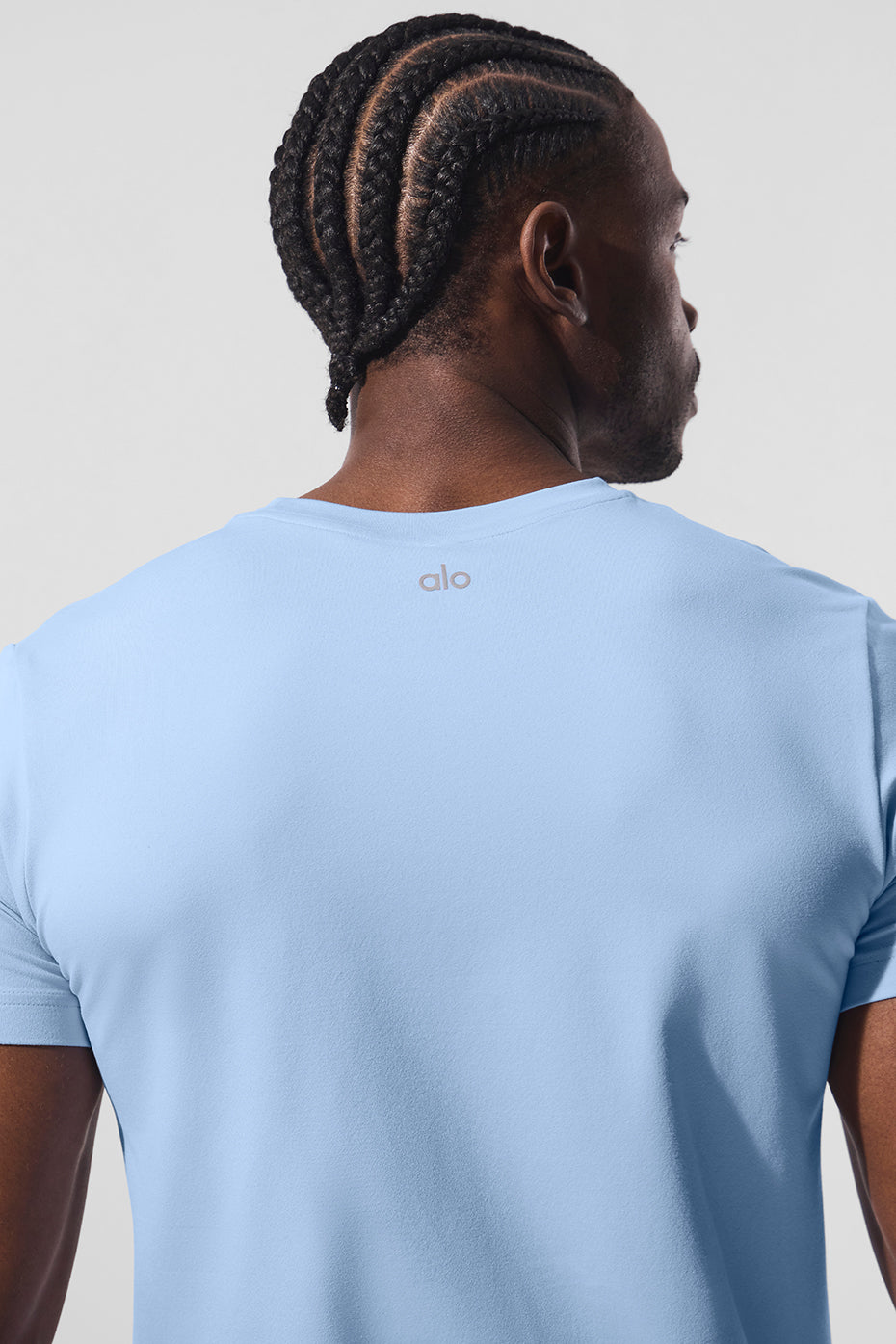 Front view of Seashell Blue crewneck t-shirt, ideal for layering.
