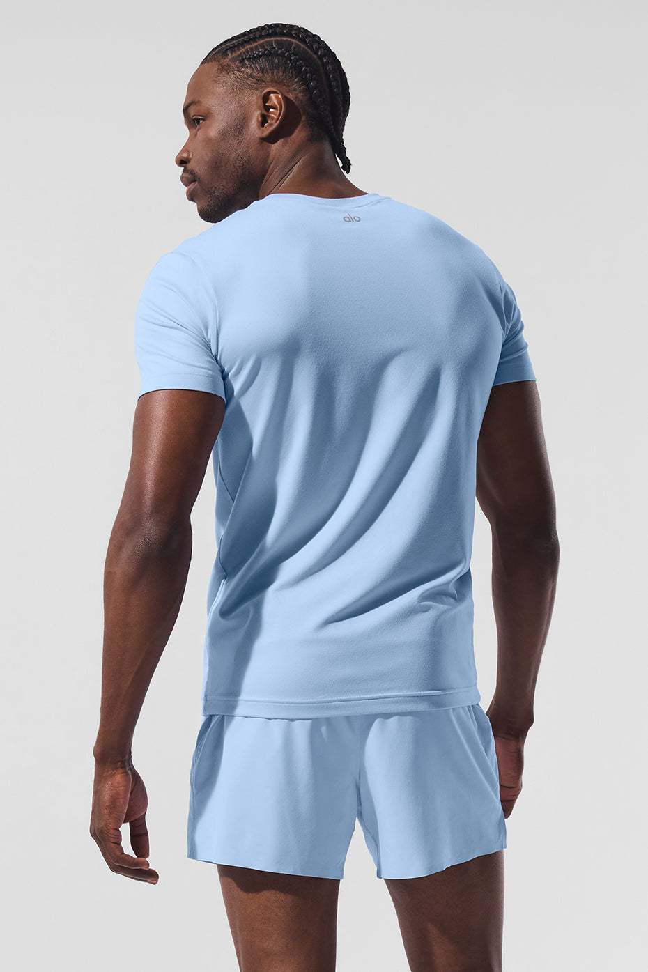 Casual outfit featuring Seashell Blue crewneck t-shirt with jeans.