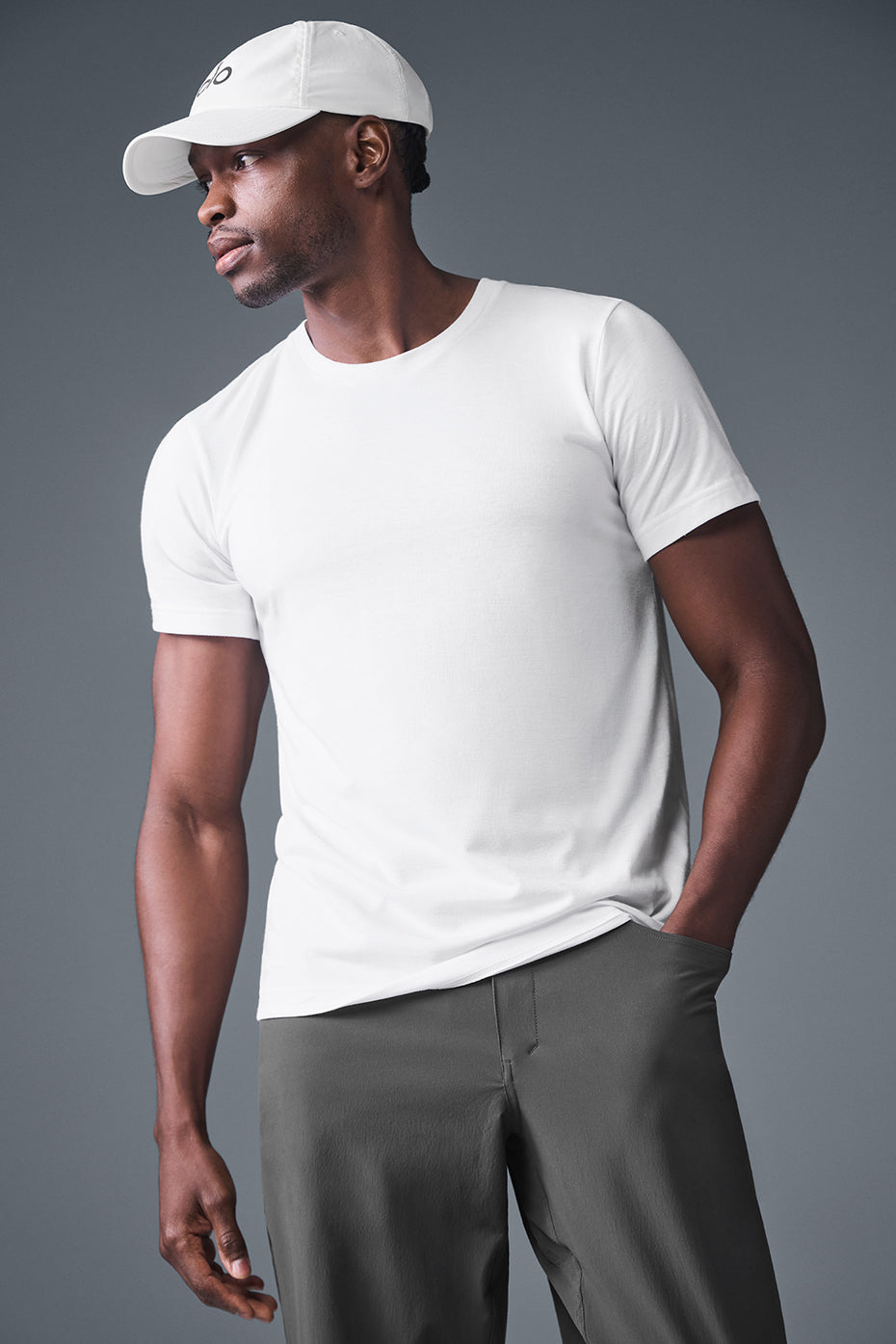 Timeless Triumph White T-Shirt displayed on a hanger.