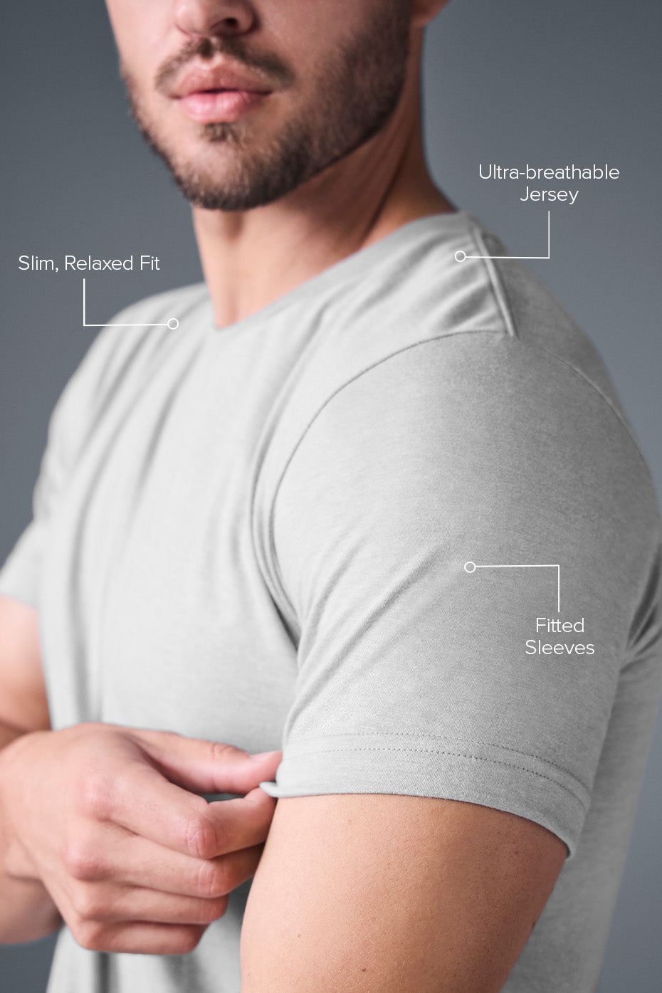 Model wearing the Triumph athletic t-shirt during a workout in the gym