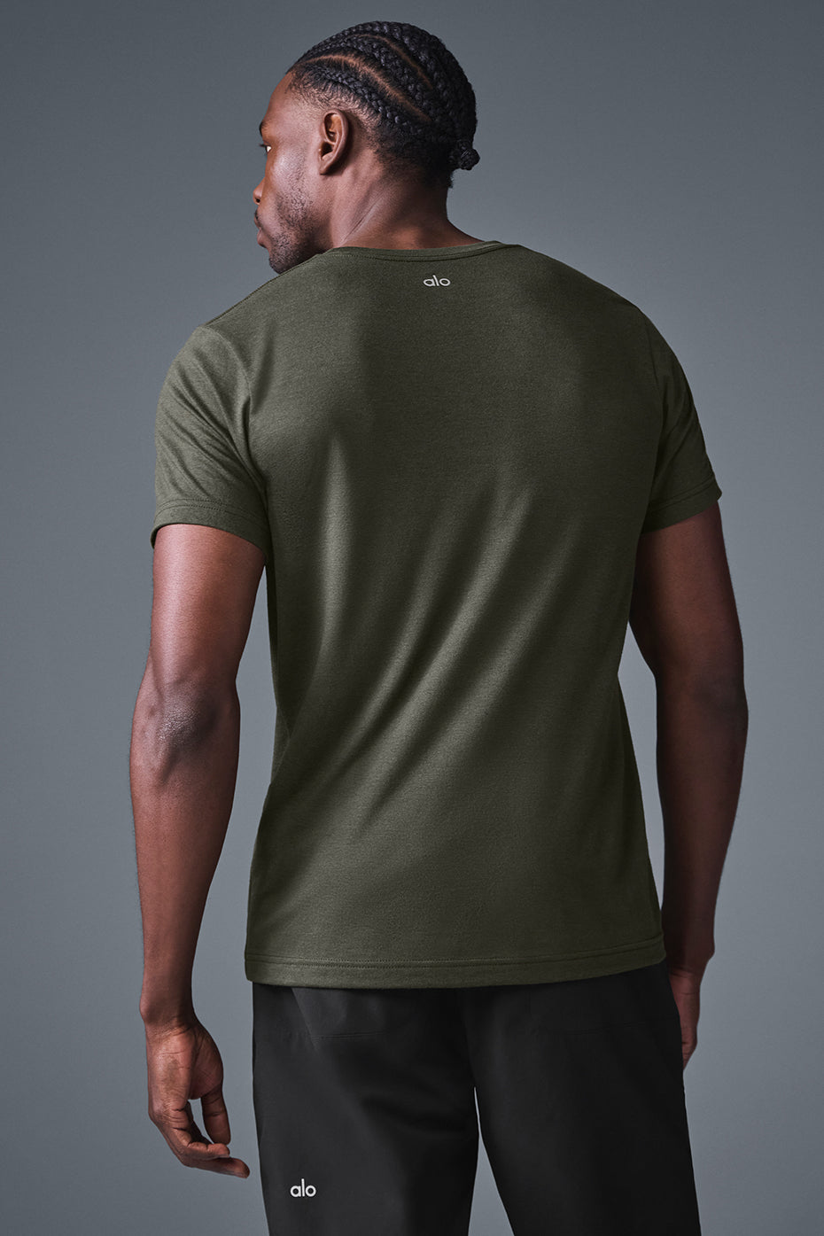 Close-up of athletic fit t shirt fabric and shoulder seam detailing