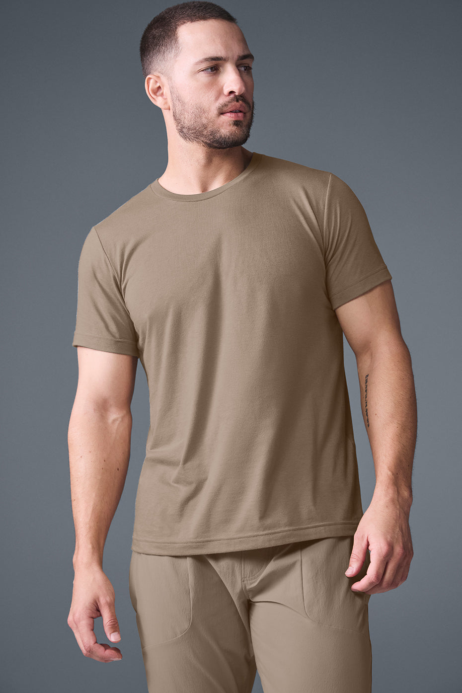 Front view of Triumph Gravel fit t-shirt on a model during workout