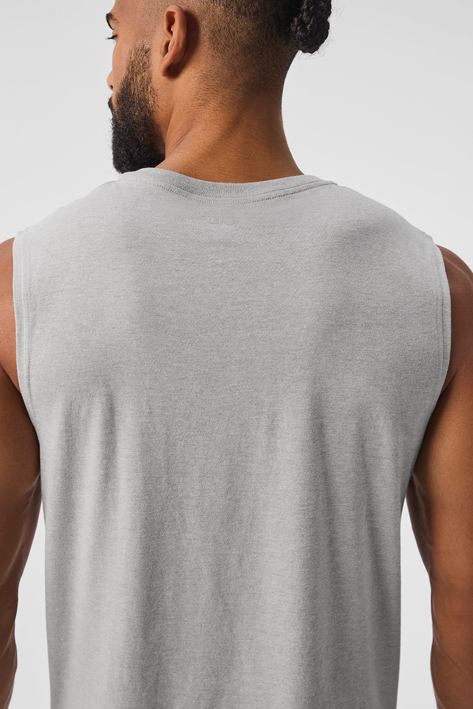 Front view of Triumph womens muscle tank in Heather Grey for workout and casual style