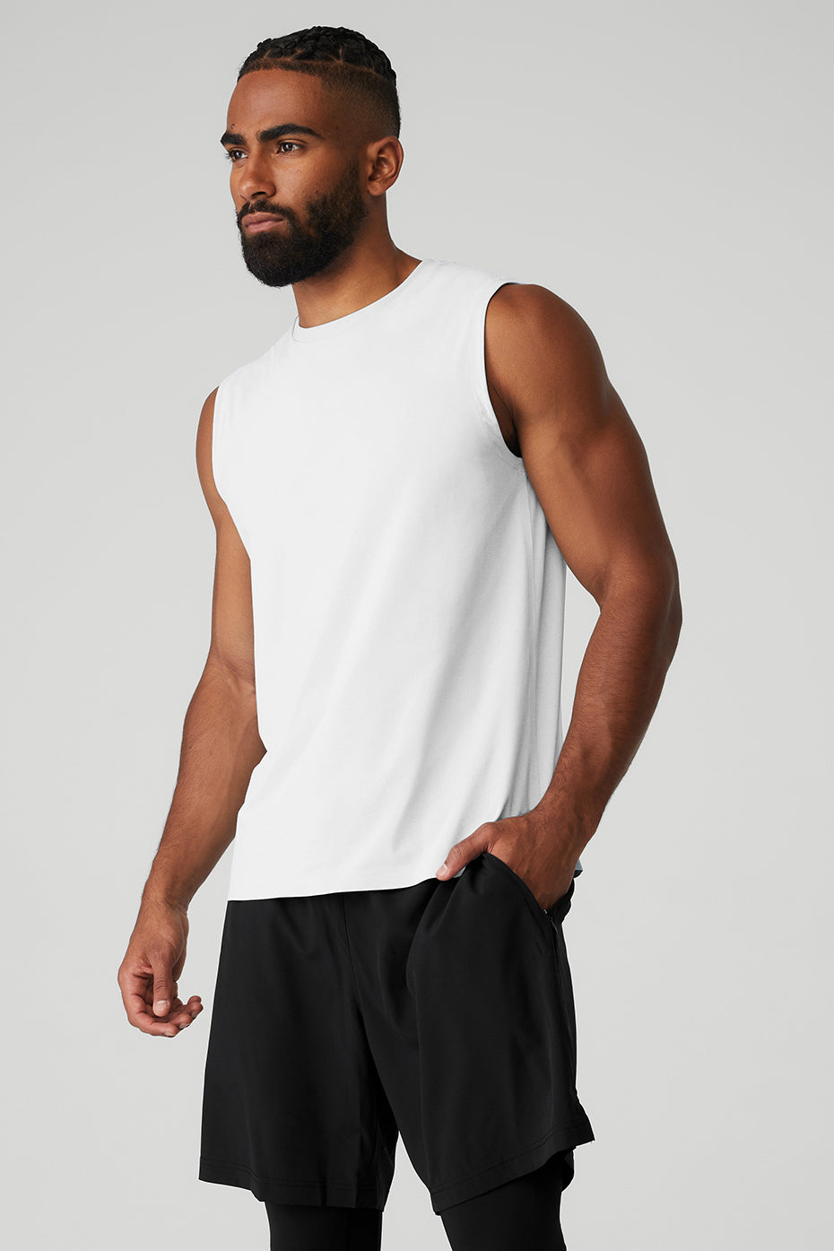Model wearing Idol Lux Performance Tank during an outdoor workout.