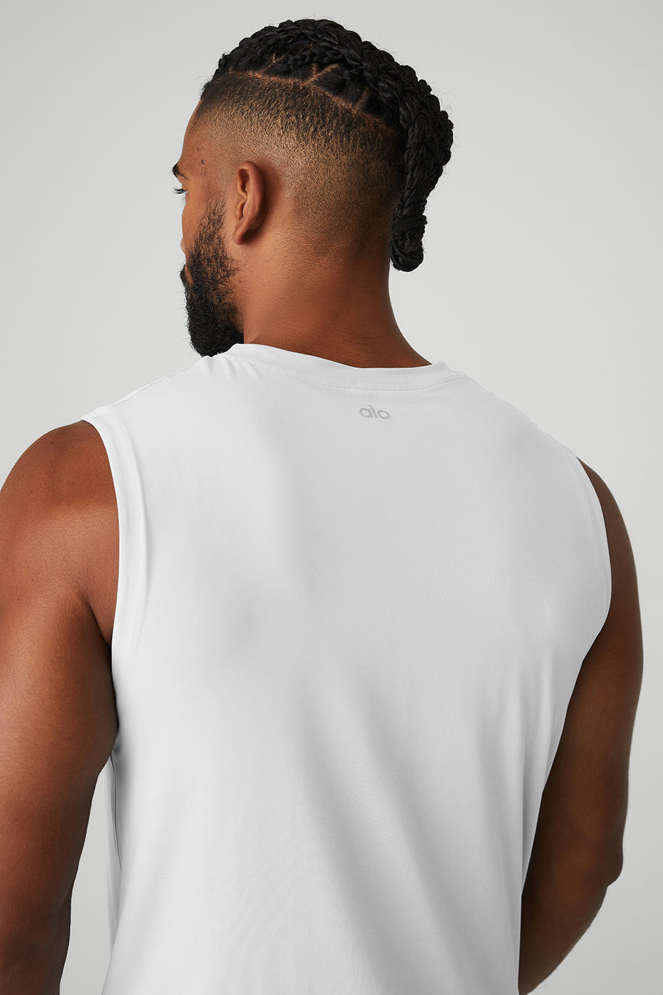 Front view of Idol Lux Performance Tank in white, ideal for gym wear.