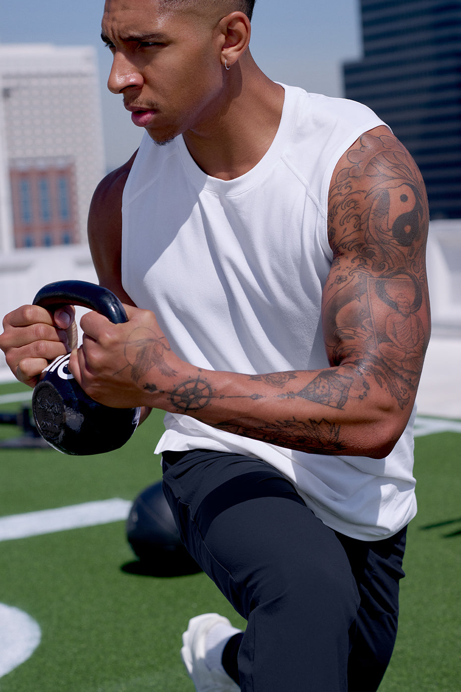 Outdoor shot of activewear dress-inspired styling over shorts, perfect for LA mornings