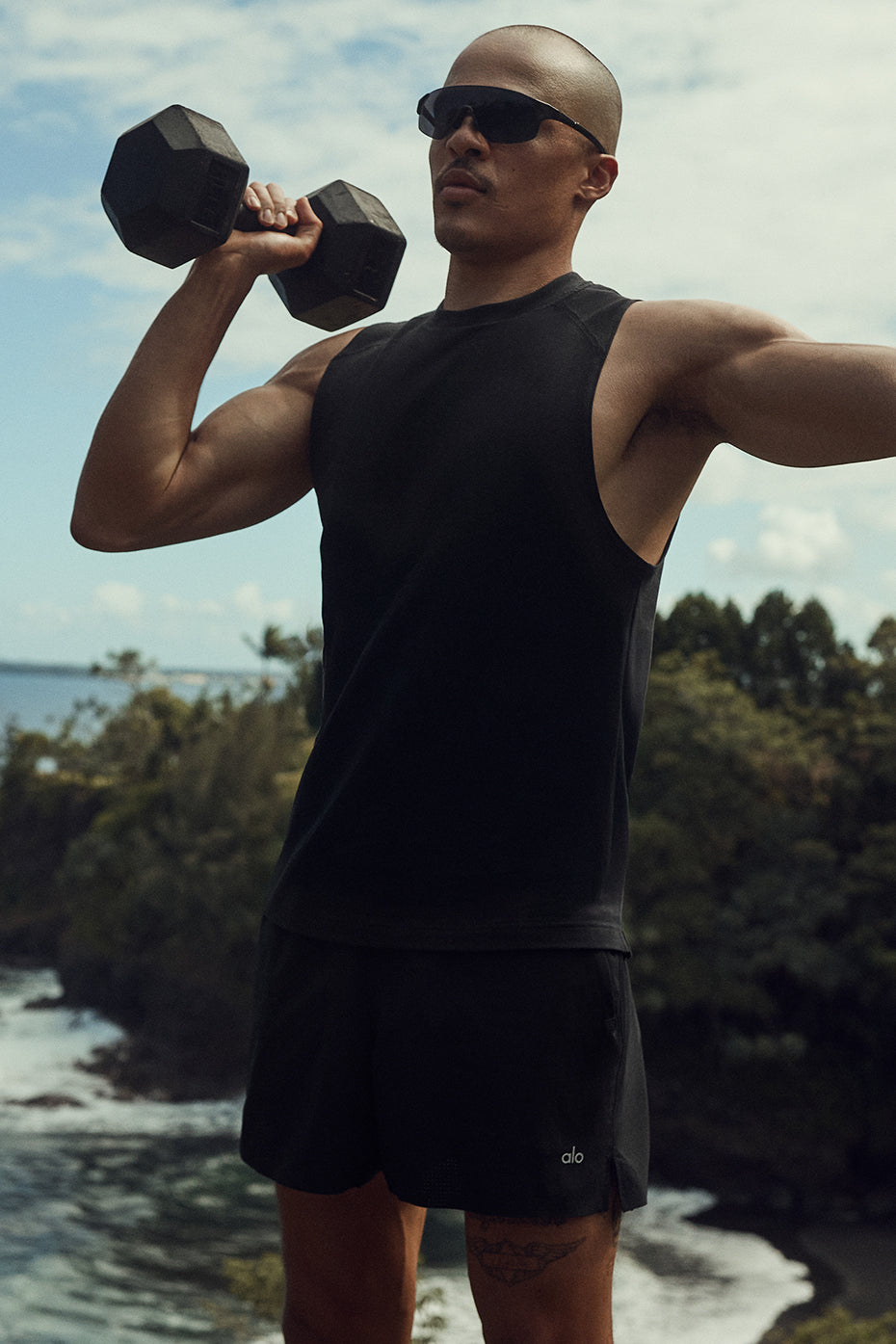 Model wearing the workout tank during outdoor running