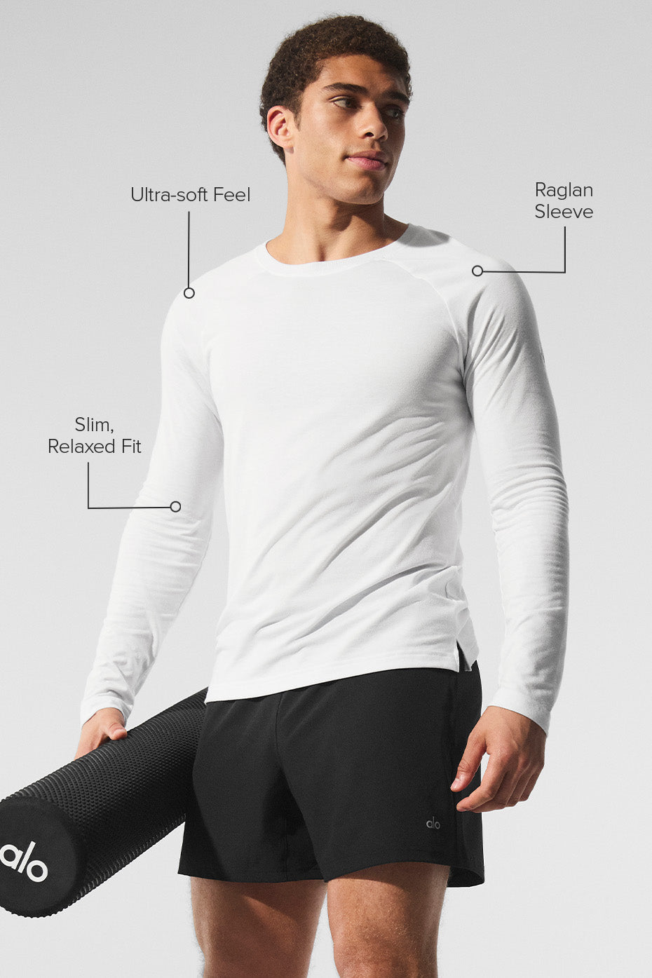Close-up of the fabric texture of the Triumph long sleeve tee in white, highlighting softness