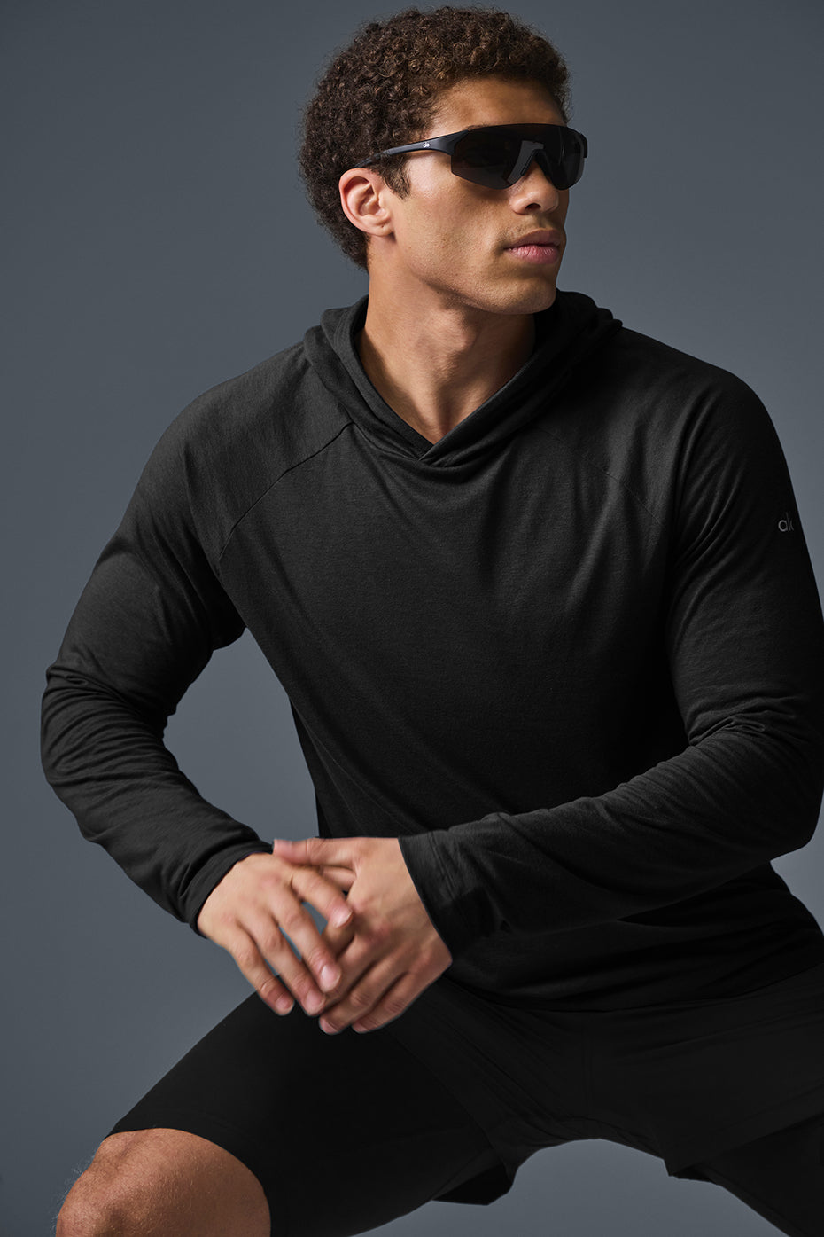 Front view of the Core Hooded Runner hoodie, emphasizing the soft sueded fabric