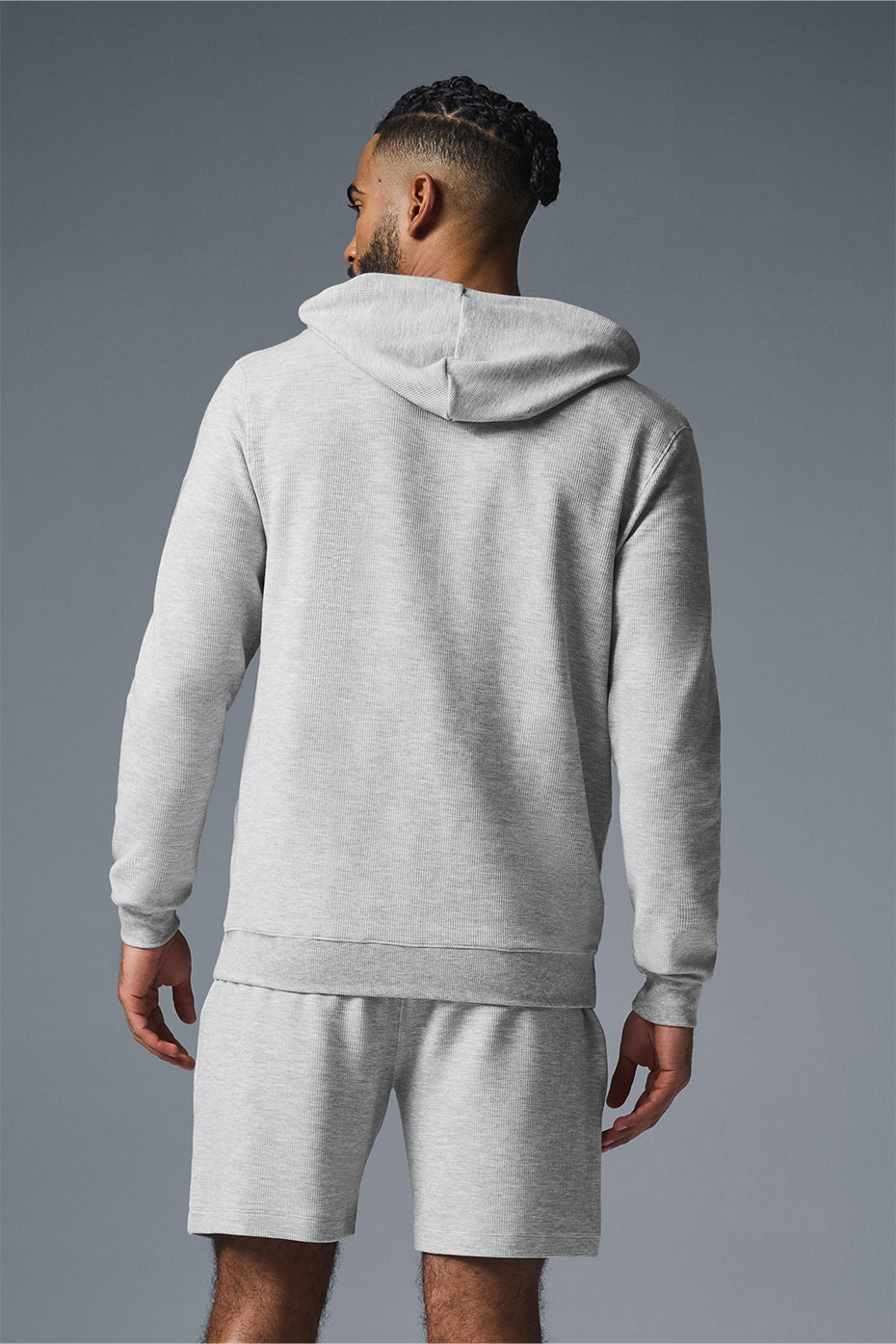 Front view of the Micro Waffle athletic hoodie with drawstring hood and kangaroo pocket