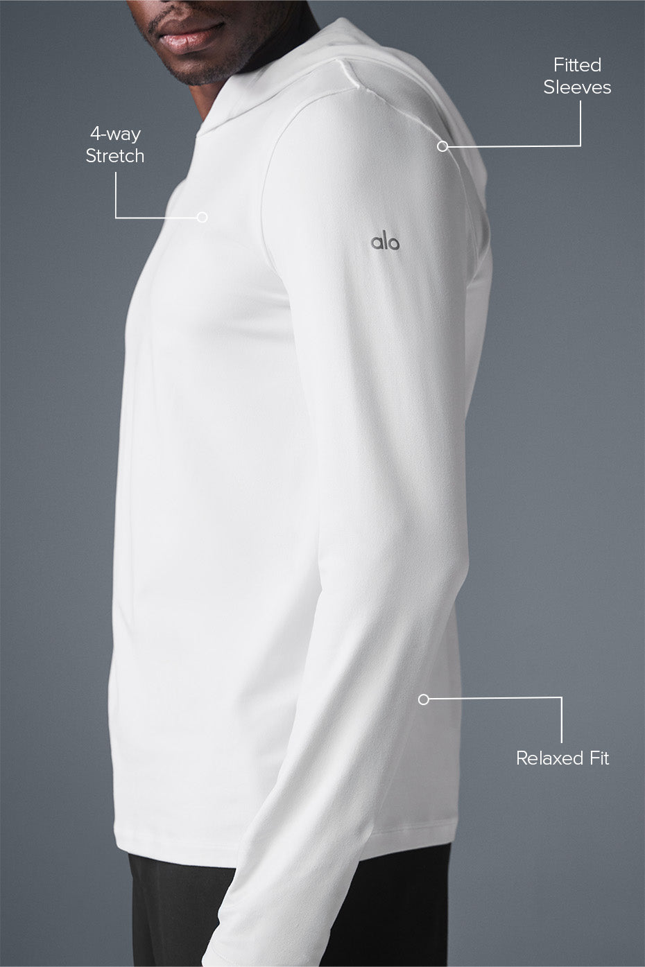 Side angle of the moisture-wicking long sleeve workout shirt being worn during training.
