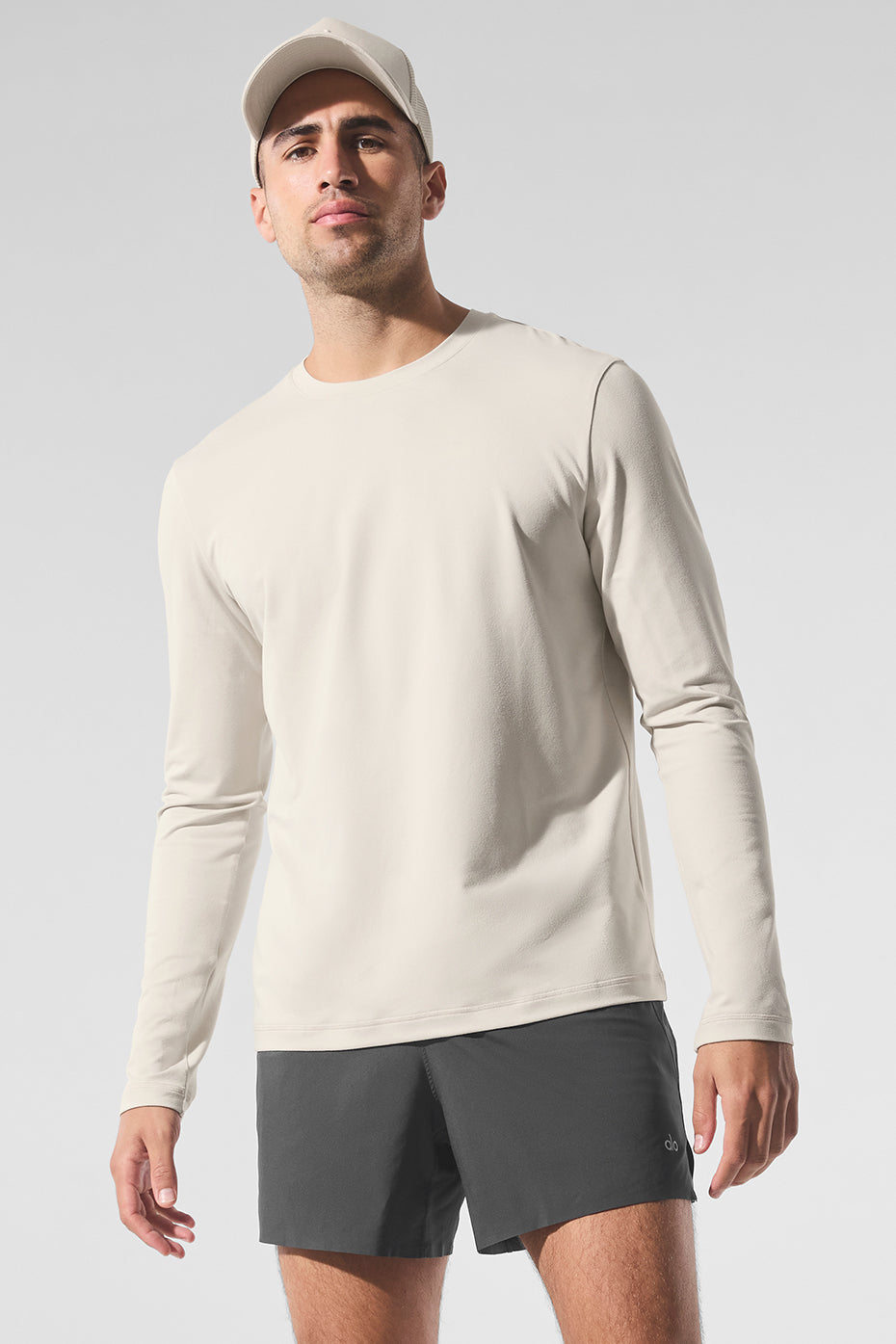 Front view of Conquer Reform crewneck long sleeve shirt in Bone showing relaxed fit