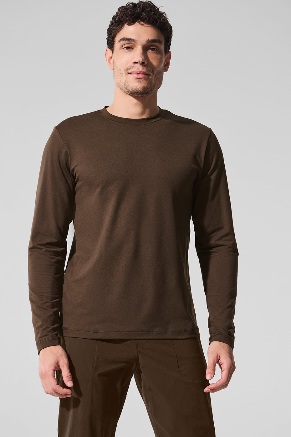 Espresso crewneck sweatshirt worn on a casual day out.