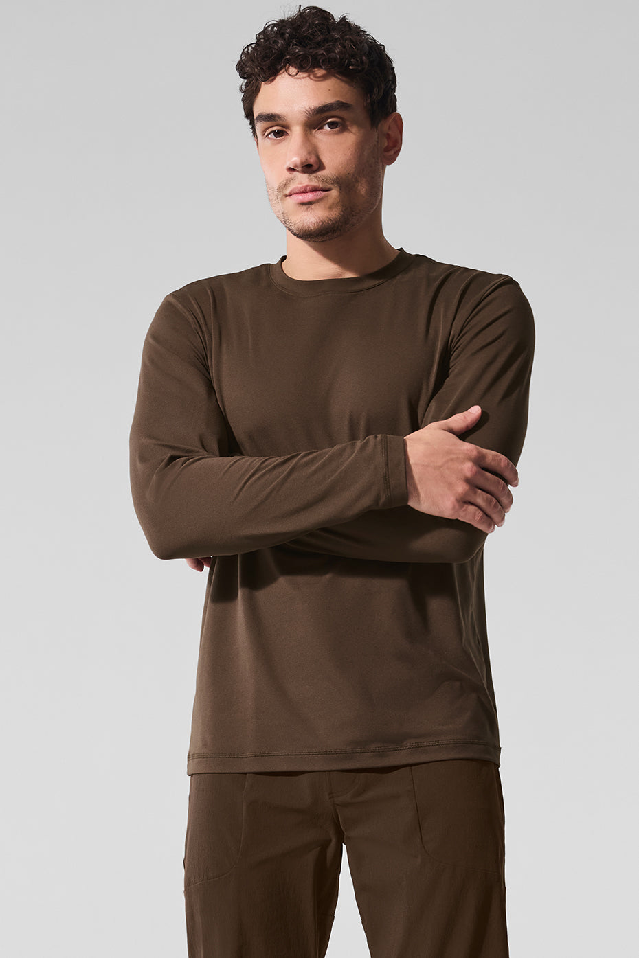 Espresso crewneck sweatshirt worn on a casual day out.