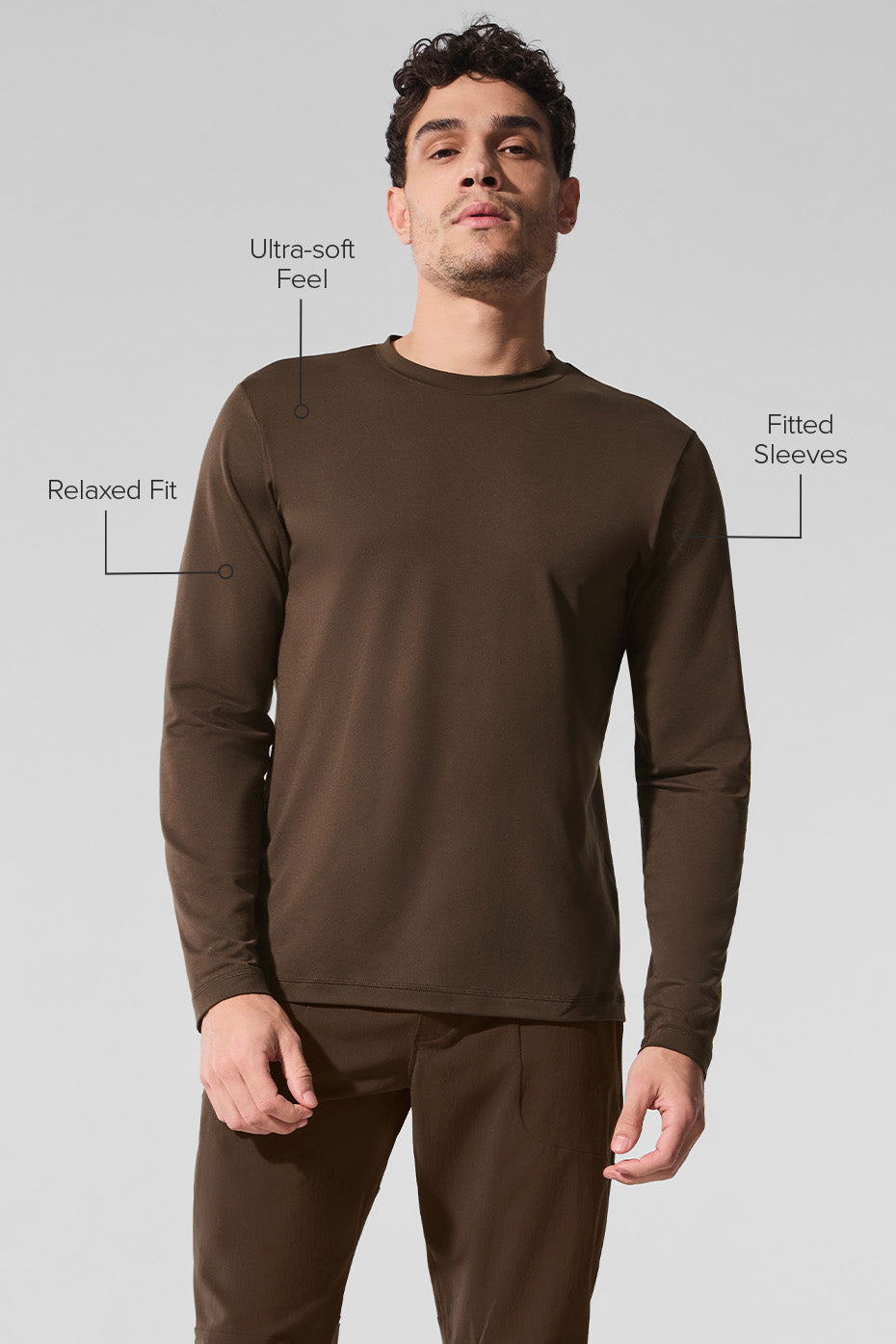 Close-up of the fabric texture on the crewneck sweatshirt.