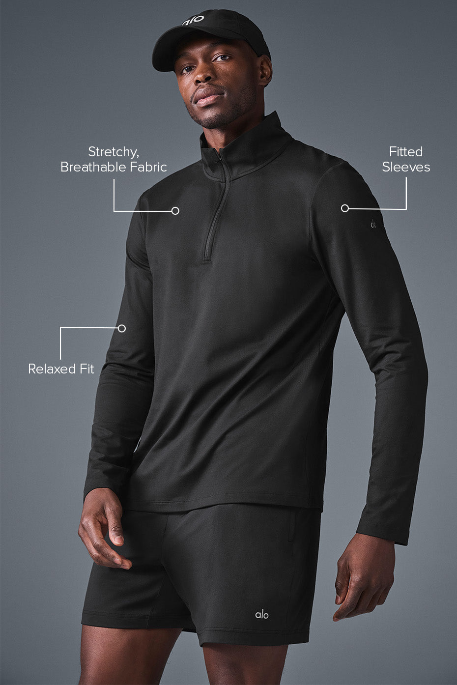 Side view of Elevate 1/4 Zip Long Sleeve shirt, highlighting the breathable fabric.