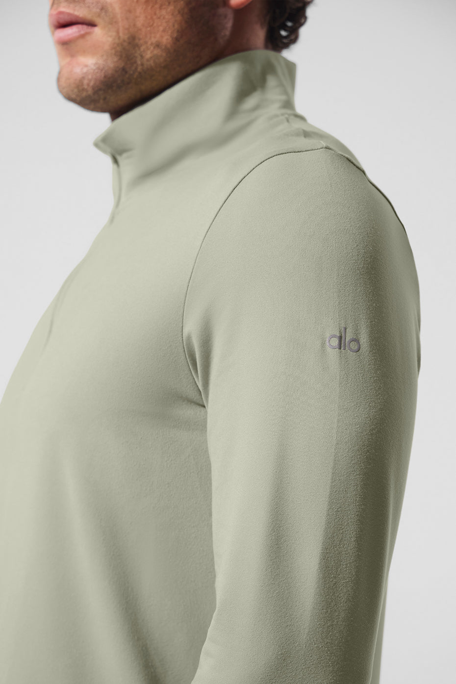 Side view showcasing the lightweight fabric of the Limestone long sleeve workout shirt.