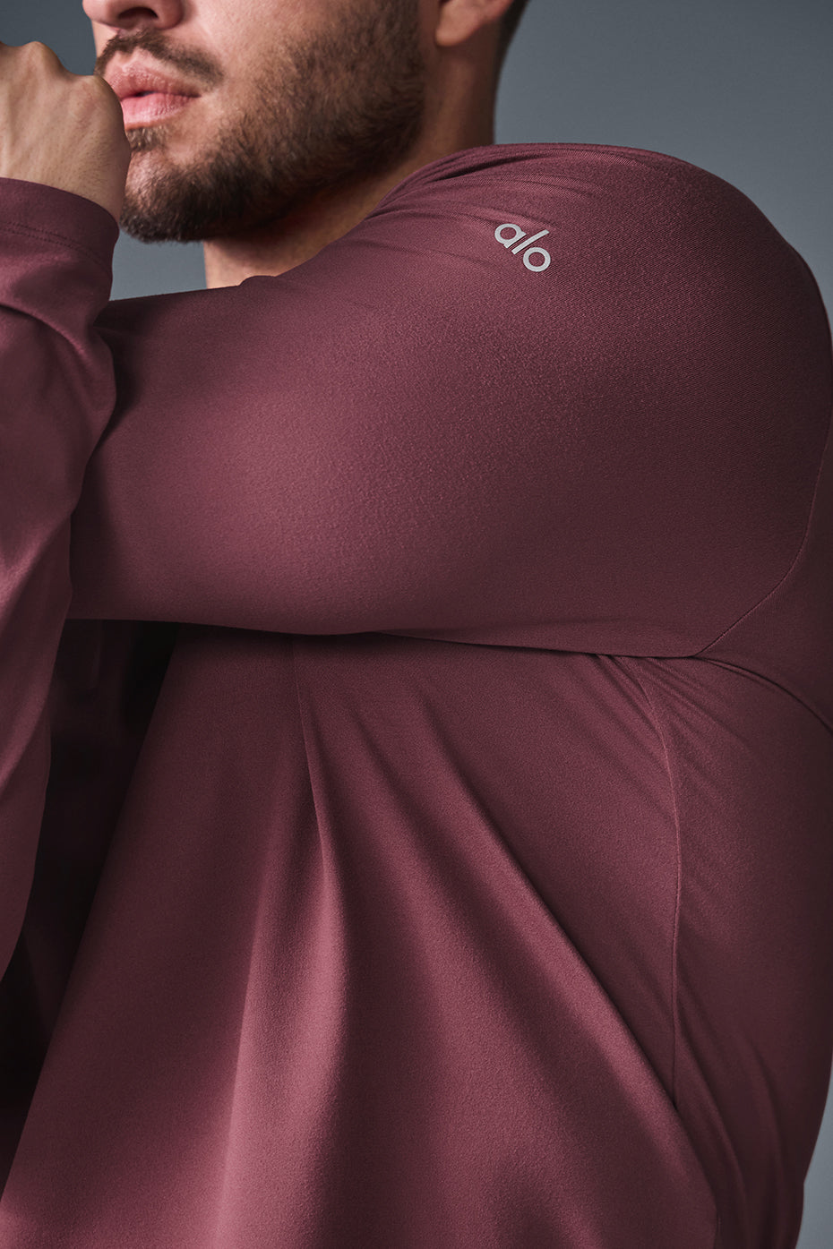Front view of the moisture-wicking top in a casual setting