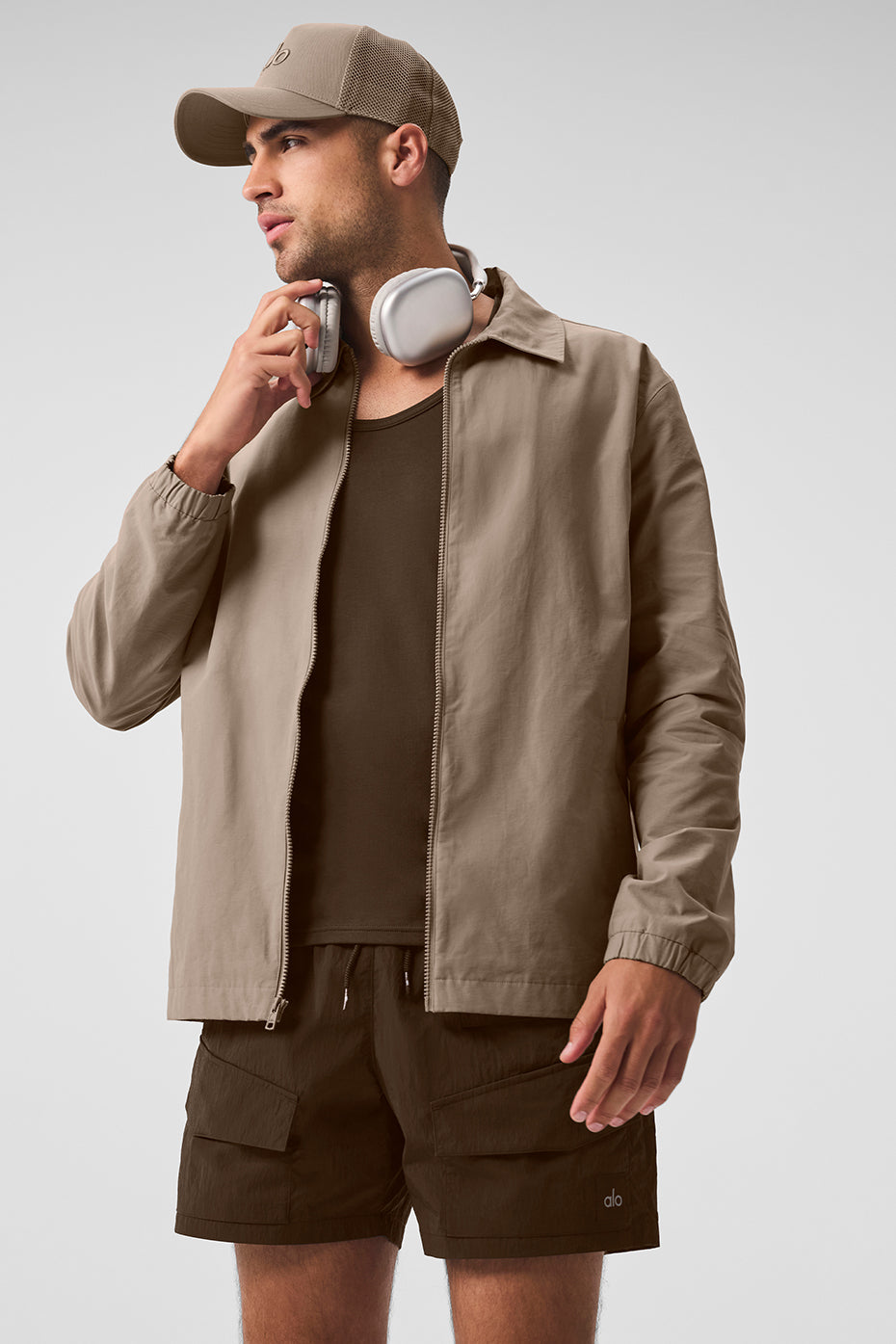 Close-up of the Torrent Overshirt’s corduroy texture and zippered pockets