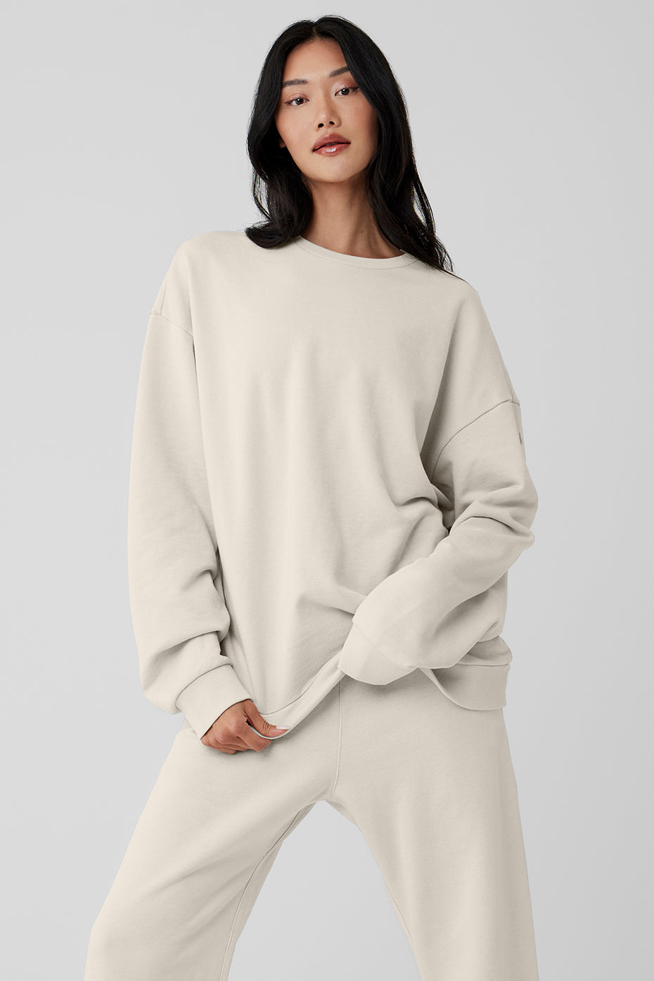Front view of Chill Crew Neck Pullover in Bone, showcasing its stylish design.