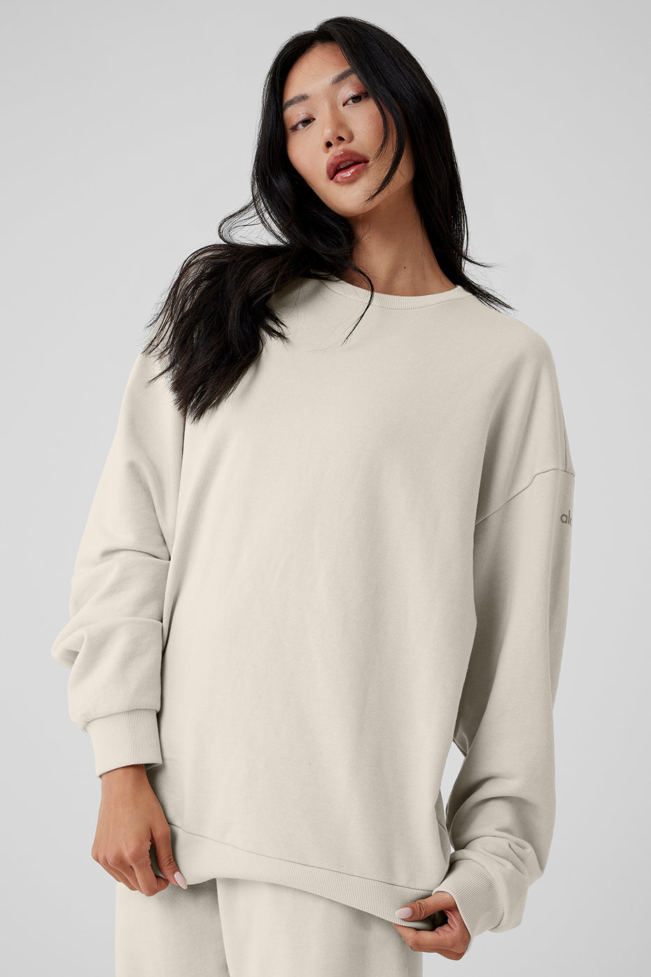 Front view of Chill Crew Neck Pullover in Bone, showcasing its stylish design.