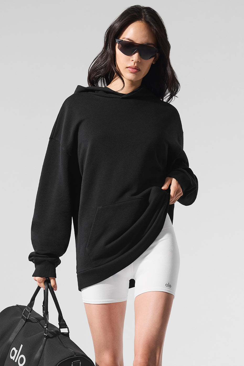 Front view of comfort hoodie styled for gym-ready mornings