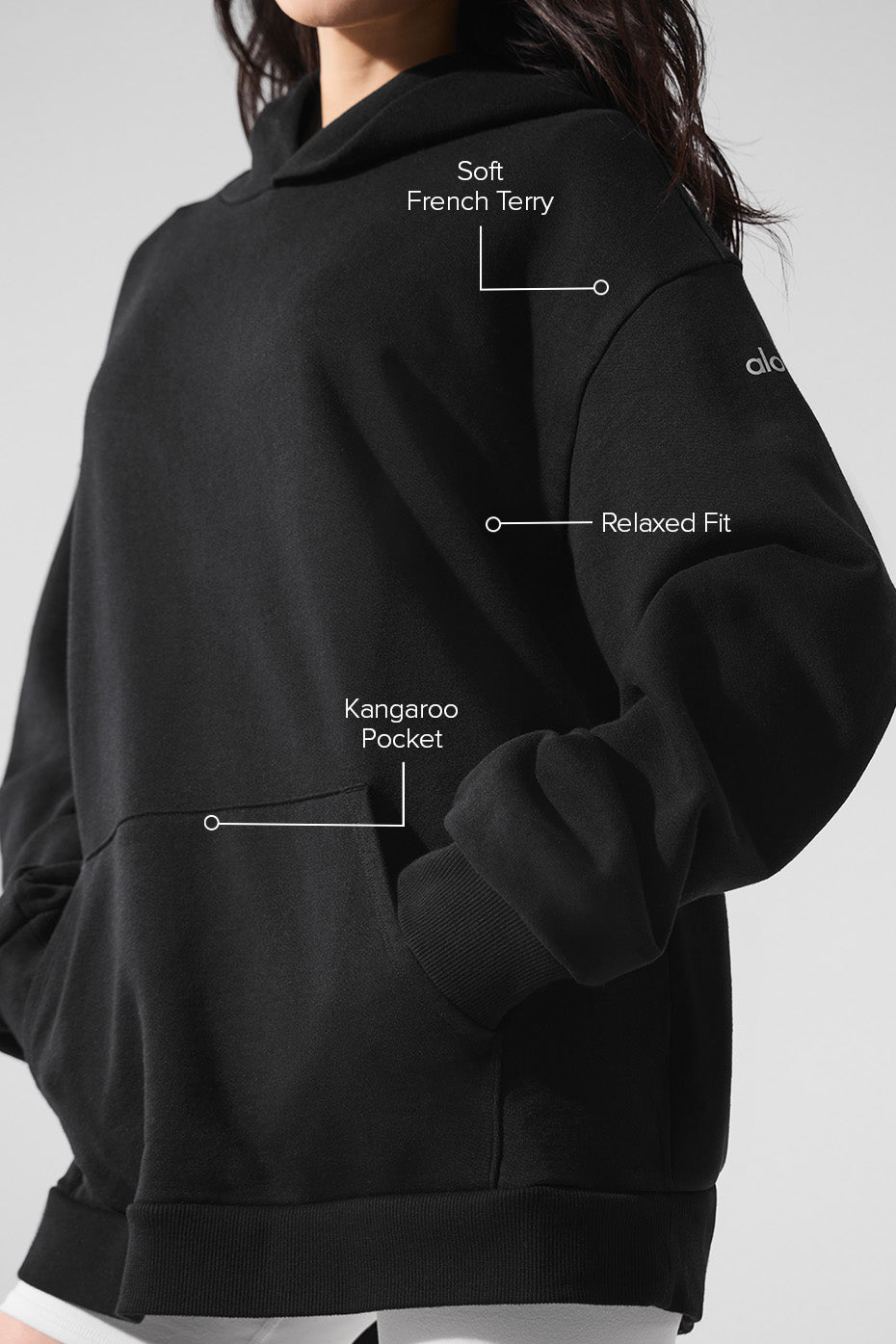 Side angle of black hoodie in motion during city walk
