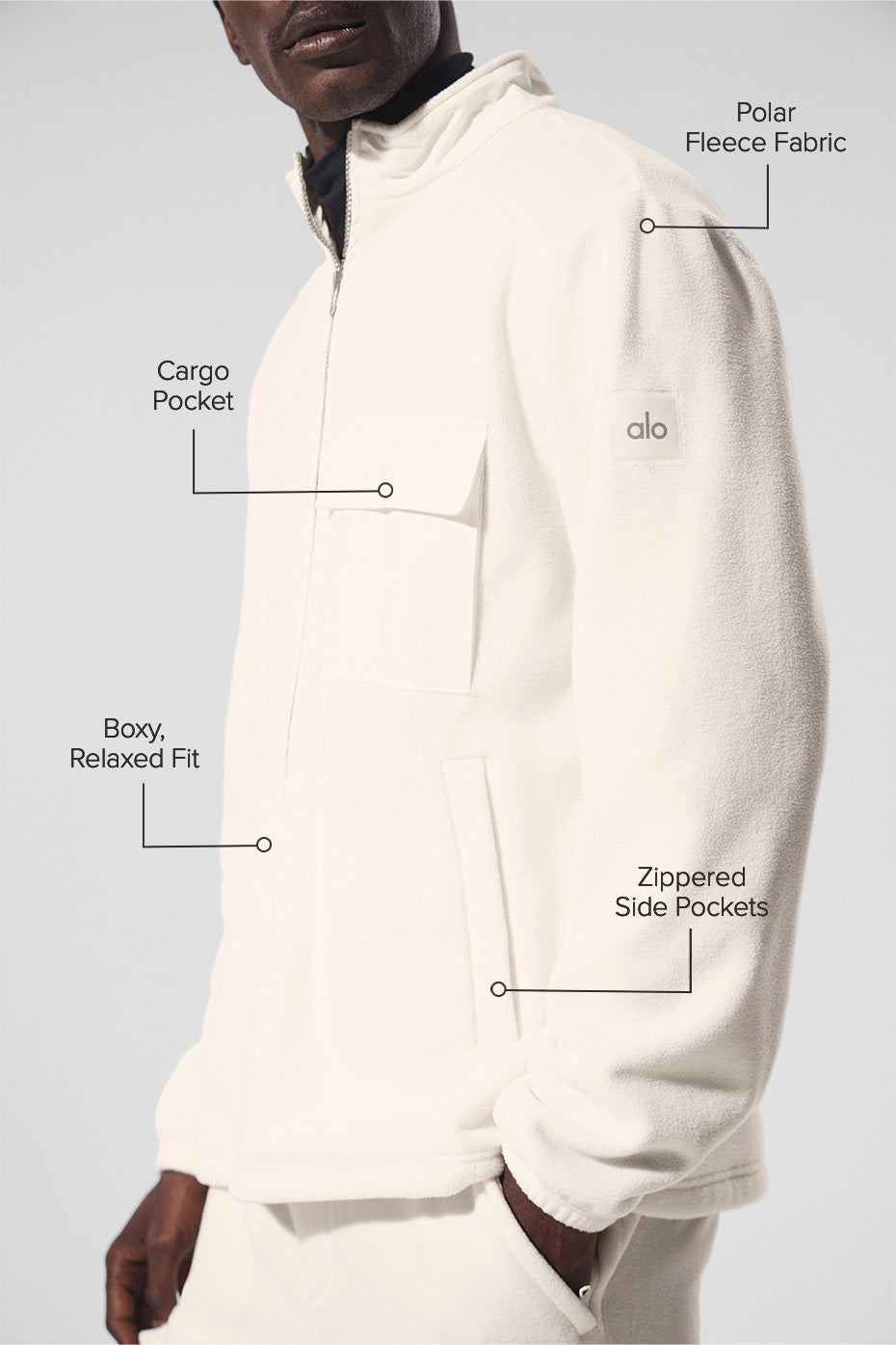 Detail shot of the full zip closure and fleece texture on the ArcticEdge jacket