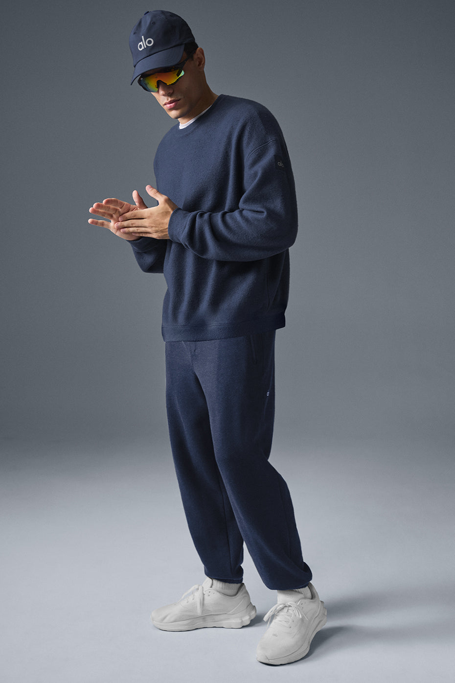 Front view of the Triumph ultra-soft crew neck sweatshirt in navy.