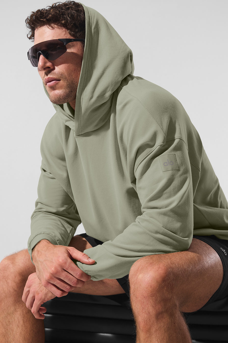 Close-up of the Double Take Hoodie fabric in Limestone showing its soft texture