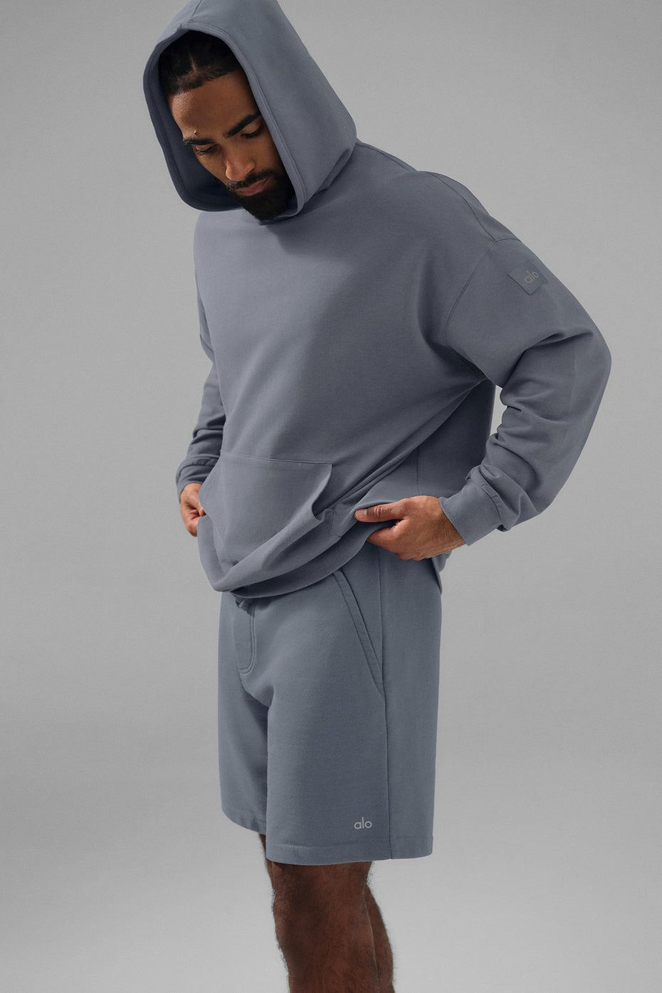 Front view of the Double Take Grey Hoodie highlighting its classic fit and dropped shoulders